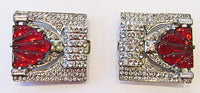 Vintage 1930s Art Deco Clear and Red Rhinestone Belt Buckle - Front separated - Thumbnail