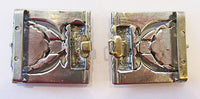 Vintage 1930s Art Deco Clear and Red Rhinestone Belt Buckle - Back separated - Thumbnail