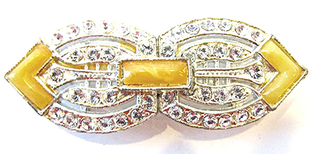 AMNCC Vintage Jewelry 1930s Art Deco Bakelite and Diamante Belt Buckle - Front