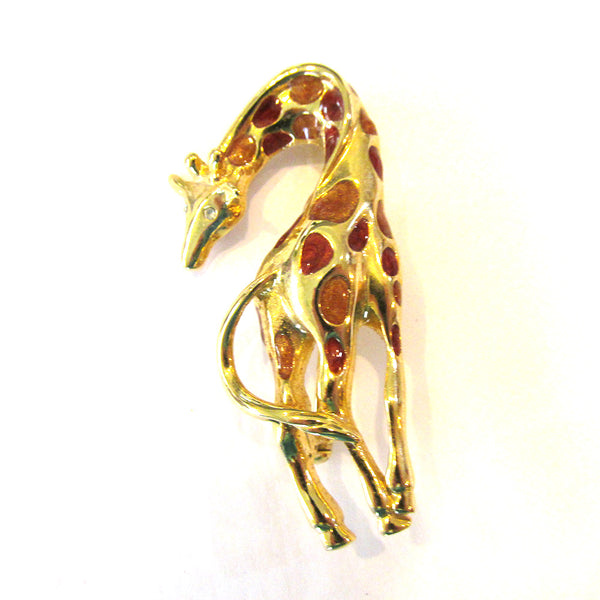 Adorable 1980s Vintage Enameled Giraffe Pin and Earrings Set - Pin Front