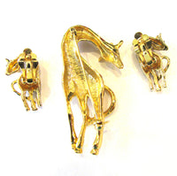 Adorable 1980s Vintage Enameled Giraffe Pin and Earrings Set - Back  - Thumbnail