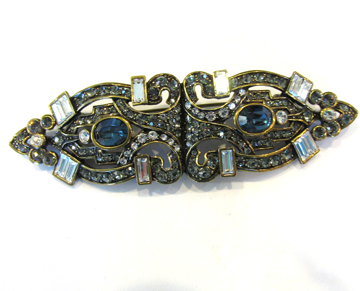 Vintage 1990s Heidi Daus Opulent Art Deco Style Diamante Bar Pin - Front