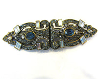 Vintage 1990s Heidi Daus Opulent Art Deco Style Diamante Bar Pin - Front - Thumbnail
