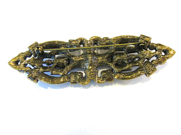 Vintage 1990s Heidi Daus Opulent Art Deco Style Diamante Bar Pin - Back
