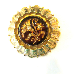 Vintage 1950s Unique Mid-Century Bezel Set Glass Floral Pin - Front