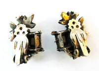 Jewelry Vintage 1950s Mid-Century Rhinestone Floral Earrings - Back - Thumbnail