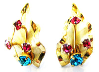 1950s Vintage Jewelry Mid-Century Enamel and Diamante Floral Set - Earrings - Thumbnail