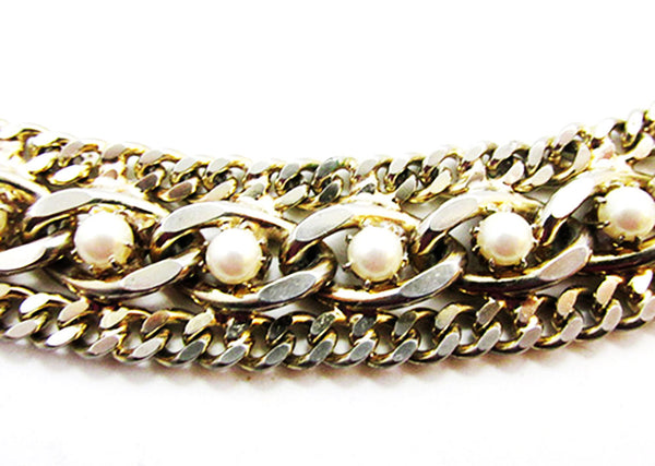 Vintage 1950s Mid-Century Exceptional Pearl Chain Link Bracelet - Close Up