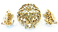 1950s Vintage Costume Jewelry Diamante Floral Pin and Earrings Set - Back - Thumbnail