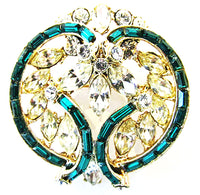 1950s Vintage Costume Jewelry Diamante Floral Pin and Earrings Set - Pin - Thumbnail