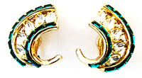 1950s Vintage Costume Jewelry Diamante Floral Pin and Earrings Set - Earrings - Thumbnail