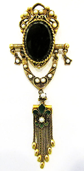 Vendome Vintage 1960s Flawless Onyx and Pearl Pin and Earrings Set - Pin