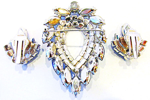 Sarah Coventry Vintage Jewelry Iconic Blue Lagoon Pin and Earrings Set - Back