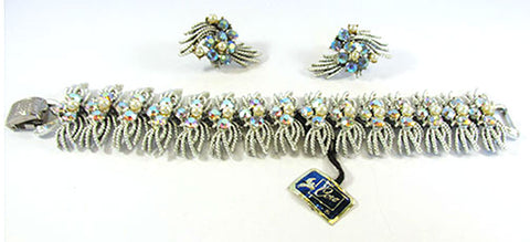 Coro Pegasus Vintage Jewelry 1950s Diamante Bracelet and Earrings Set - Front