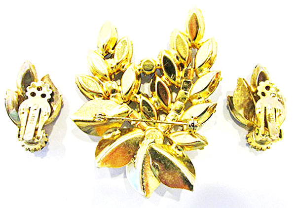 Weiss 1950s Vintage Jewelry Dramatic Diamante Floral Pin and Earrings - Back