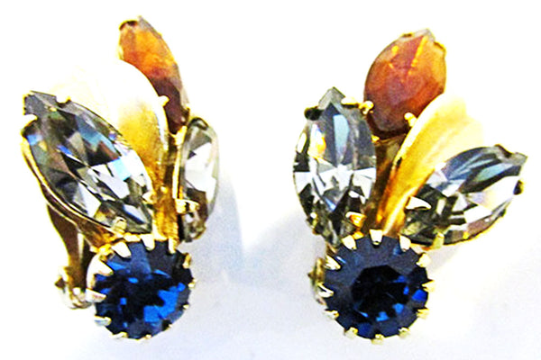 Weiss 1950s Vintage Jewelry Dramatic Diamante Floral Pin and Earrings - Earrings