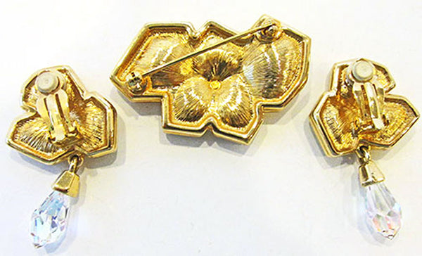 Swarovski Vintage Jewelry 1970s Avant-Garde Diamante Pin and Earrings - Back