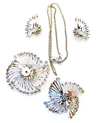Sophisticated Coro Mid-Century Diamante Necklace, Earrings, and Pin - Back - Thumbnail