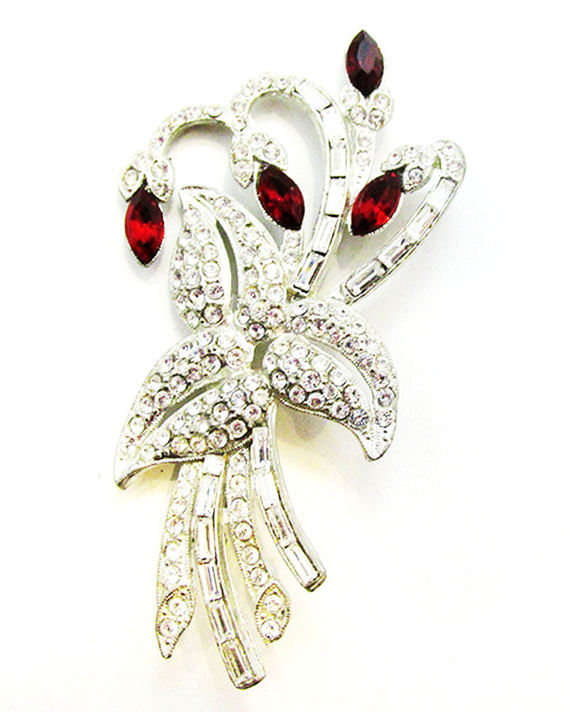 Vintage 1930s Jewelry Stunning Art Deco Diamante Floral Pin - Front