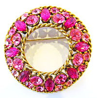 Regency Vintage 1950s Designer Fuchsia Rhinestone Pin and Earrings