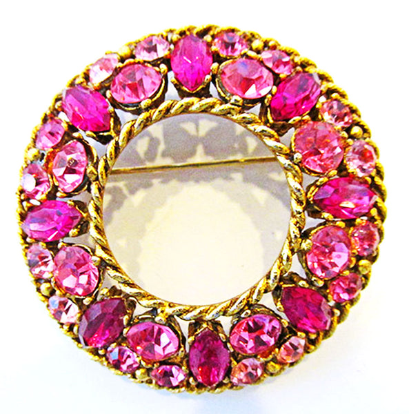 Regency 1950s Vintage Jewelry Fuchsia Diamante Pin and Earrings Set - Pin