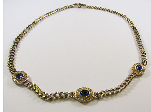 Vintage Retro 1960s Striking Chain Link Cabochon Necklace