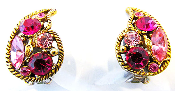 Regency 1950s Vintage Jewelry Fuchsia Diamante Pin and Earrings Set - Earrings