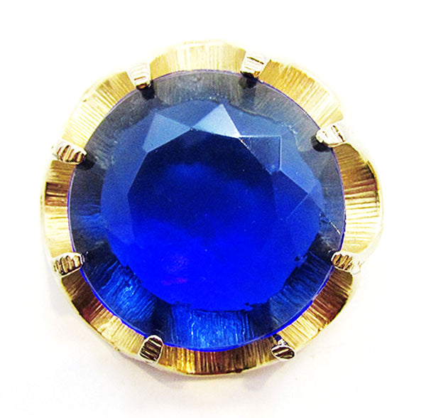 Vintage 1950s Mid-Century Bold Gold and Sapphire Diamante Sash Pin - Front