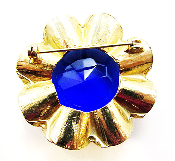 Vintage 1950s Mid-Century Bold Gold and Sapphire Diamante Sash Pin - Back
