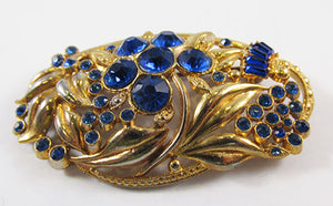 Vintage 1930s Art Nouveau Style Sapphire Rhinestone Pin