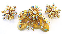 Kramer Vintage 1950s Designer Avant-Garde Rhinestone Pin and Earrings - Front - Thumbnail