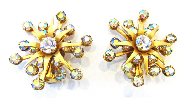 Kramer Vintage 1950s Designer Avant-Garde Rhinestone Pin and Earrings - Earrings Front