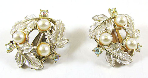 Judy Lee 1950s Vintage Diamante and Pearl Bracelet and Earrings Set - Earrings