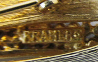 Kramer 1950s Vintage Designer Jewelry Diamante Ribbon Pin and Earrings - Signature - Thumbnail