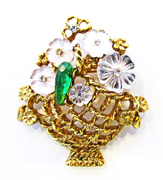 Vintage Jewelry Adorable 1960s Diamante Floral Pin and Earrings Set - Pin