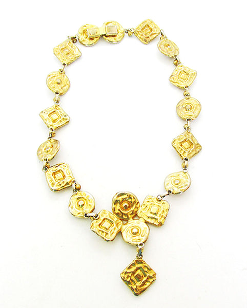 Vogue Vintage 1960s Avant-Garde Jade and Coral Diamante Necklace - Back