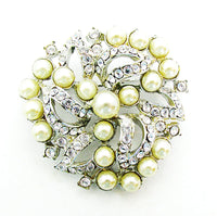 Vintage Costume Jewelry 1950s Mid-Century Diamante and Pearl  Pin - Front - Thumbnail