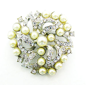 Vintage Costume Jewelry 1950s Mid-Century Diamante and Pearl  Pin - Front