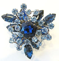 Vintage 1950s Beaujewels Blue Rhinestone Floral Pin and Earrings - Pin - Thumbnail