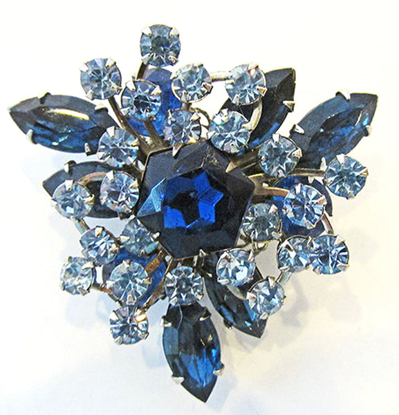 Beaujewels 1950s Vintage Jewelry Sapphire Diamante Pin and Earrings- Pin