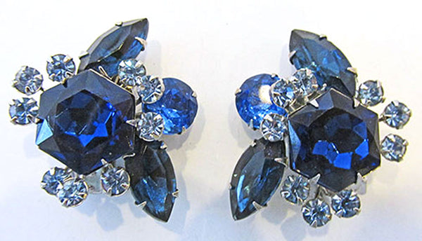 Beaujewels 1950s Vintage Jewelry Sapphire Diamante Pin and Earrings - Earrings