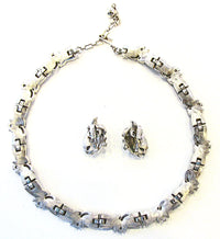 Vintage 1950s Crown Trifari Designer Floral Rhinestone Set - Back - Thumbnail