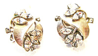 Vintage 1950s Crown Trifari Designer Floral Rhinestone Set - Earrings - Thumbnail