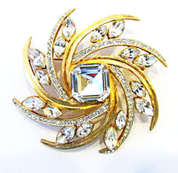 Vintage 1960s Avant-Garde Contemporary Style Diamante Pin and Earrings - Pin - Thumbnail