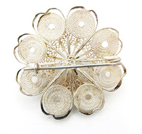 Antique Mid-1800s European Sterling Silver Cannetille Work Floral Pin - Back - Thumbnail