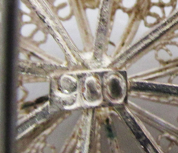 Antique Mid-1800s European Sterling Silver Cannetille Work Floral Pin - Silver Mark