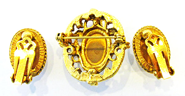 Vintage 1950s Jewelry Exceptional Diamante and Pearl Pin and Earrings - Back