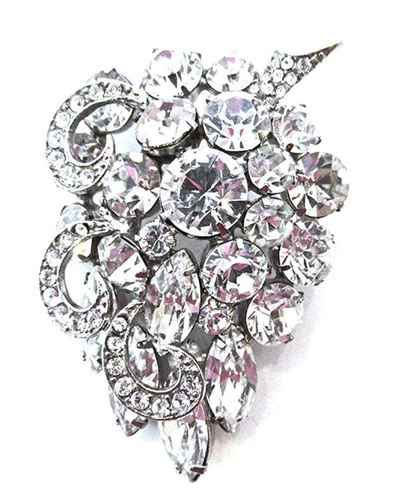 Weiss 1950s Vintage Jewelry Superb Mid-Century Diamante Floral Pin - Front