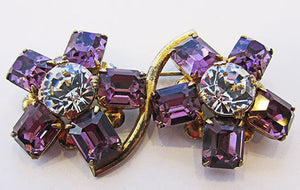 Vintage 1940s Distinctive Retro Sterling Vermeil Double Floral Pin