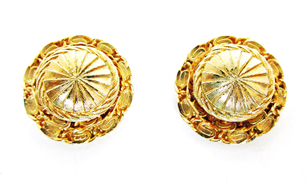 Vintage 1970s Costume Jewelry Wardrobe Friendly Gold Button Earrings - Front